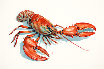 vintage style illustrated lobster white background, crawfish