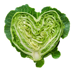 Fototapeta premium Cabbage abstract heart shaped vegetable. Sliced vegetable clipart isolated on transparent background