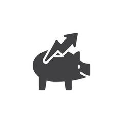 Upward arrow with a piggy bank vector icon