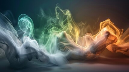 Elegant and ethereal smoke swirls in vibrant hues against a dark backdrop, creating mesmerizing shapes and adding a touch of mystery and fantasy to the design