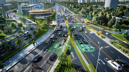 smart traffic management center where urban planners use real-time data to optimize traffic flow and reduce congestion using AI models