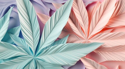 Marijuana leaf in shiny glowing pastel colors. Neural network ai generated art