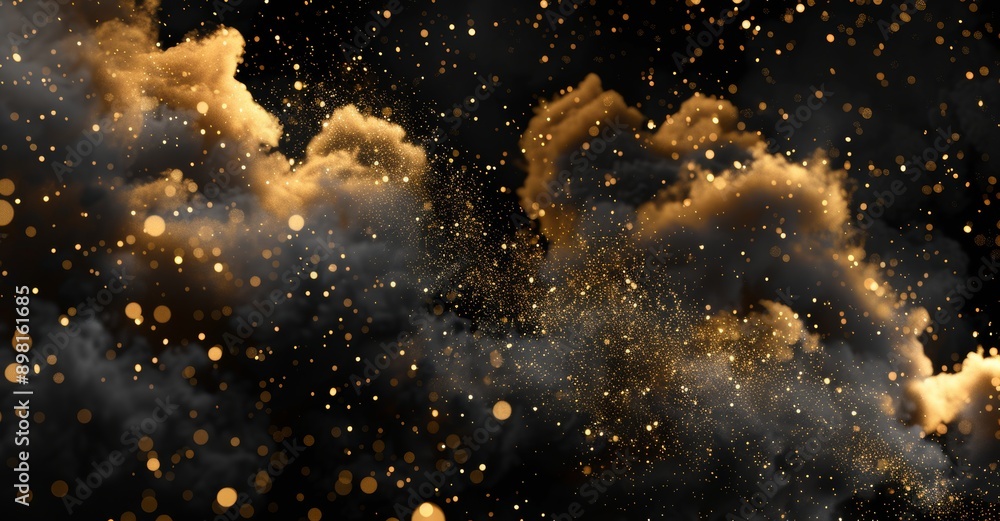Aufkleber the golden glitter particles have been broken up and illuminated by a shimmering glow or dust light 