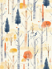 Seamless pastel pattern with trees on beige background. Autumn pallet. Simple hand drawn style tree pattern. For fabric, textile, decor,. wallpaper, wrapping paper.