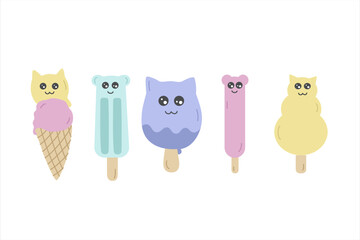 Set of color vector illustrations of cute icecream.