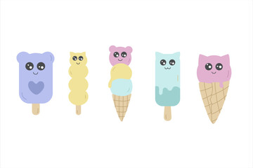 Set of color vector illustrations of cute icecream.