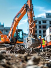 Construction workers in action, building and constructing