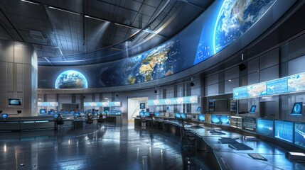 state-of-the-art meteorological center where climatologists use digital models and real-time data to predict weather patterns and natural disasters