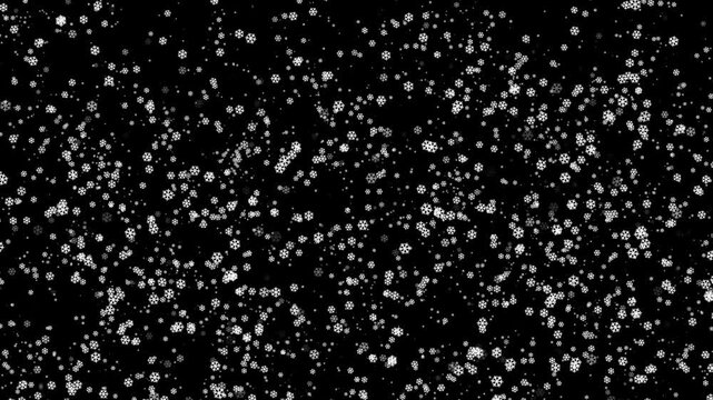 Movement of Rain and water drops on a black background with snowflakes and stars, evoking a magical winter night