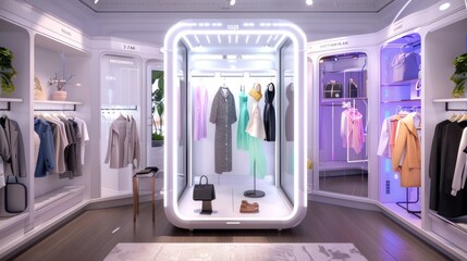 virtual fashion fitting room where users try on clothes digitally and customize their outfits using AR technology