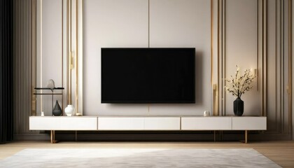 TV cabinet scene display, simple and light luxury style, 3D rendering, high-definition texture