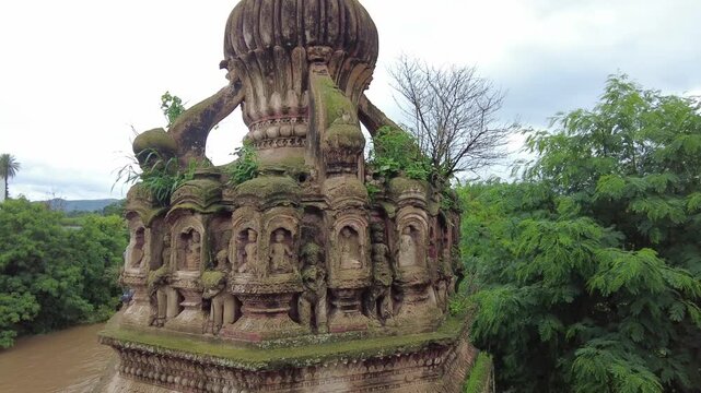 26 July 2024, Saswad, India, Sangameshwar (Lord Shiva) Temple in Rainy Season, built in the 1720s, The temple is located on the banks of the Karha and Bhogwati rivers.
