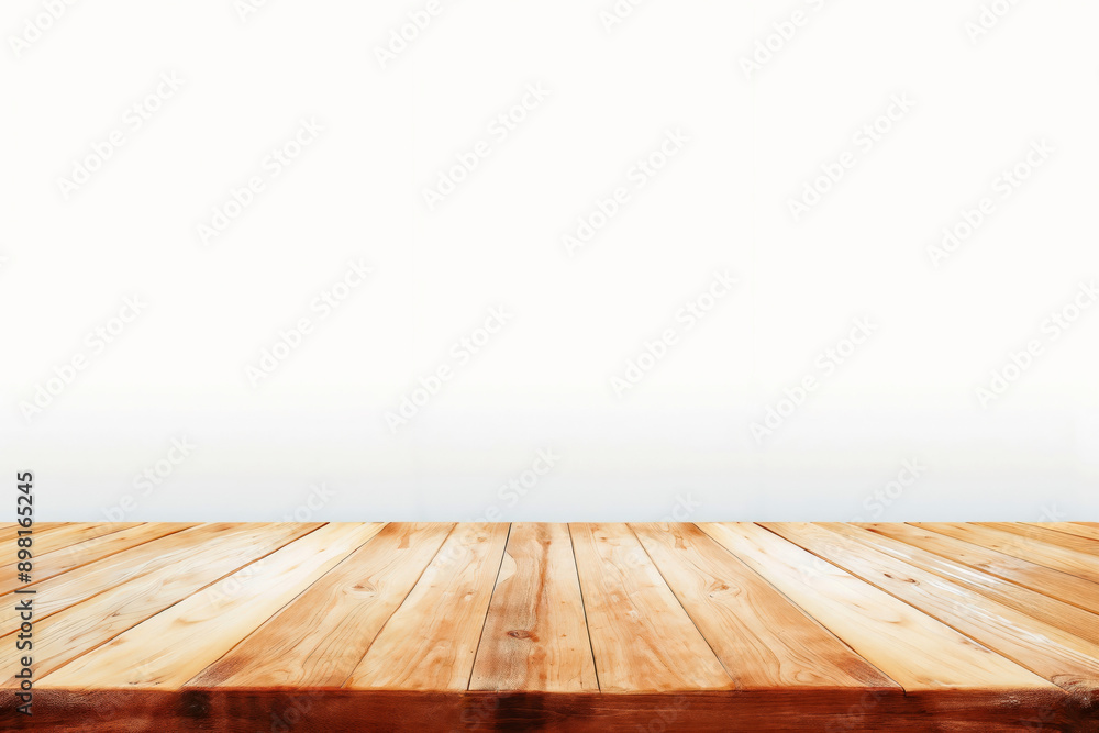 Poster Empty wooden table perspective on isolated white background for product display montage