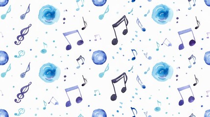 Music notes and flowing melodies depicted in a seamless musical pattern using watercolor style