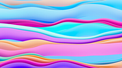 3D abstract illustration of beautiful colorful soft surfaces with wavy effect