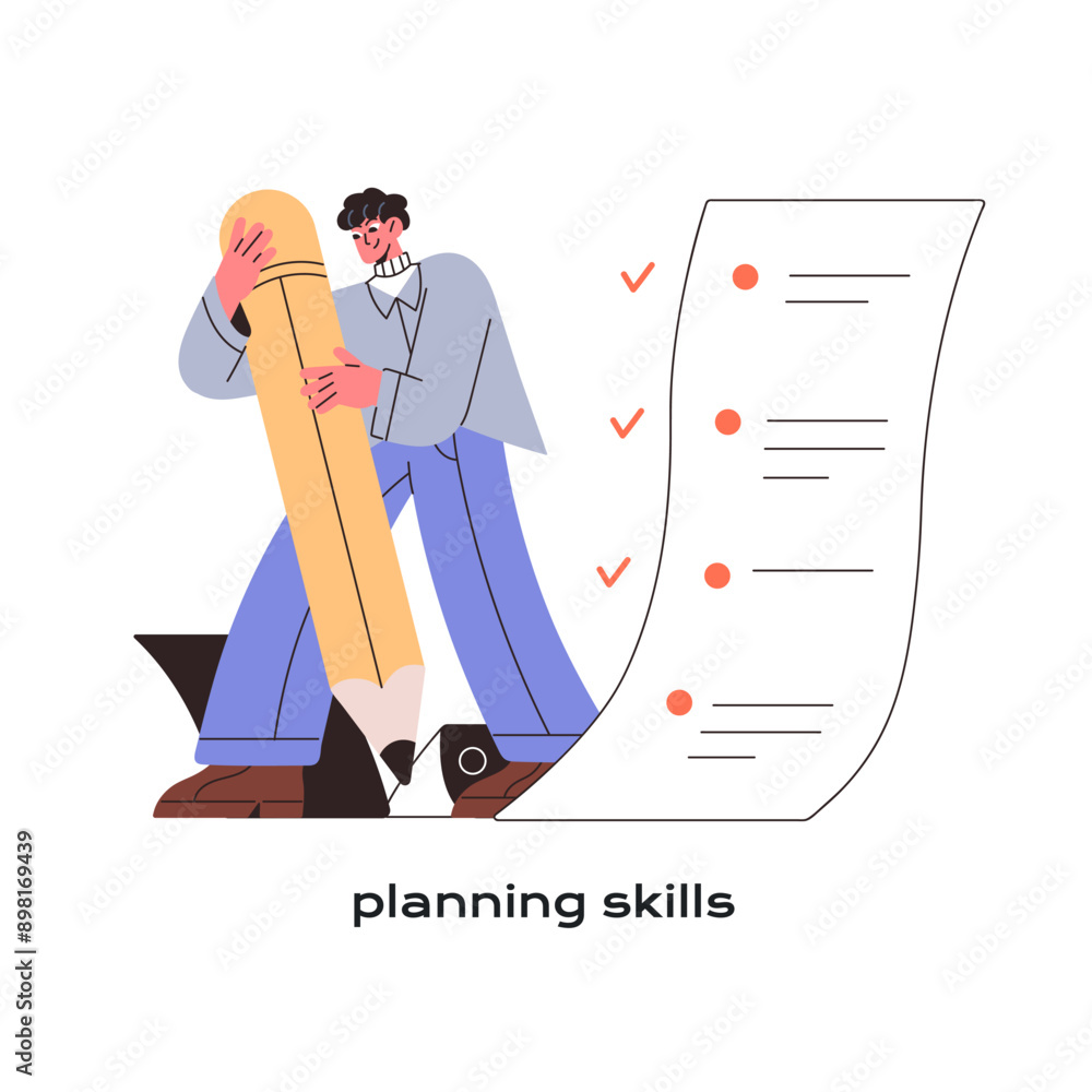 Poster effective planning and time management concept. employee with ability to self organization, soft ski