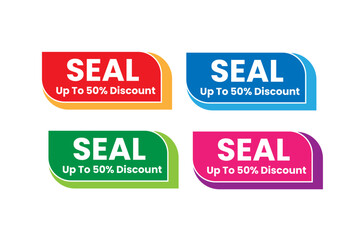 Seal and Discount Icons, red color icon and 4 color discount shape