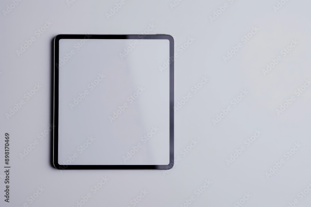 Poster a sleek black-framed rectangular tablet is prominently featured on a light background, perfect for i