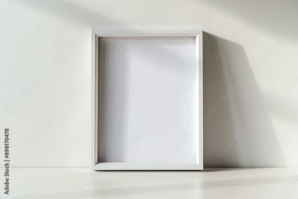 Aufkleber a minimalist white square picture frame castes a shadow as it is displayed on a white wall, creating