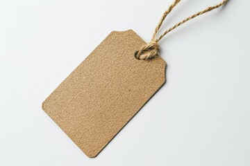 A close-up shot of a brown paper tag with a piece of string attached, presented on a white surface, evoking a rustic and natural aesthetic.