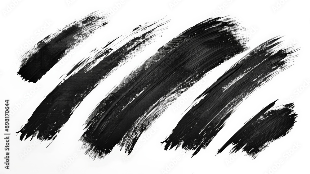 Poster a minimalist artwork showcasing wild, black brush strokes on a pristine white background. this image