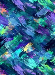 Abstract background wallpaper, pattern of small thick brush strokes in blue, green and purple with hints of yellow and orange, in the style of digital art