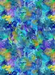 Abstract background wallpaper, pattern of small thick brush strokes in blue, green and purple with hints of yellow and orange, in the style of digital art