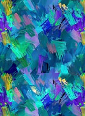 Abstract background wallpaper, pattern of small thick brush strokes in blue, green and purple with hints of yellow and orange, in the style of digital art