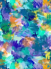 Abstract background wallpaper, pattern of small thick brush strokes in blue, green and purple with hints of yellow and orange, in the style of digital art