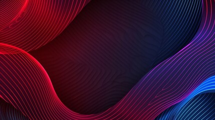Naklejka premium Red and blue neon wavy lines creating an abstract background with a dark empty space in the center