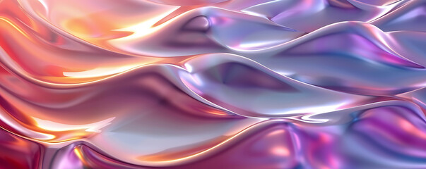 An abstract background featuring holographic chrome gradient waves in vibrant colors
