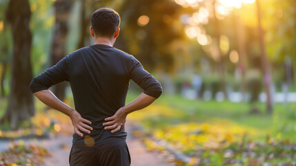 Generate a detailed 4K image for a Physiotherapist's Instagram post, illustrating a person specifically suffering from low back pain. Exclude both foreground and background elements to keep 