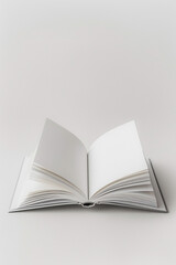 Fototapeta premium Simple open book mockup against a white background, showcasing the versatility of the blank pages,