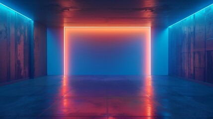 Fototapeta premium Neon Lit Room with Geometric Design