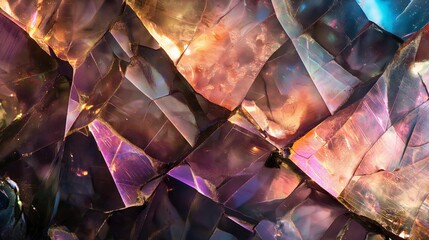 A piece of glass with a purple and orange pattern. Abstract background