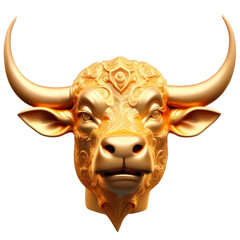 Bull head in gold texture. Cut out transparent background. - Generative AI