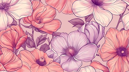 A colorful floral pattern with pink and purple flowers. Abstract background