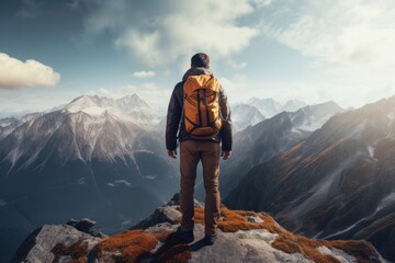 Male hiker mountain backpacking adventure.