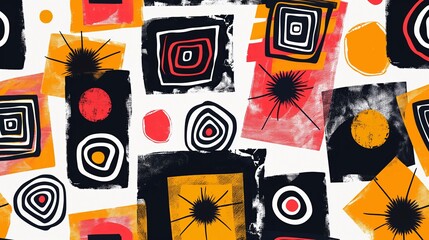 A colorful abstract painting with a lot of different shapes and patterns. Abstract background