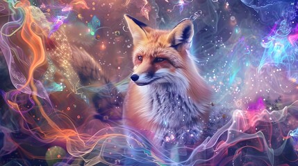 Mystical Fox Spirit Glowing in Surreal Galactic Cosmos