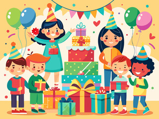 Fototapeta premium Children's holiday. Lots of gifts for a child's birthday.