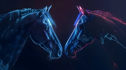 Fiery Equine Encounter Glowing Stallions in a Surreal Nightscape