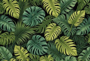  Seamless pattern of tropical leaves. 