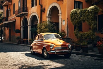 Fototapeta premium Vintage car wallpaper architecture vehicle street.