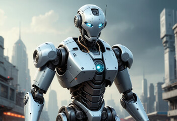 Fototapeta premium Digital illustration of a futuristic robot. 