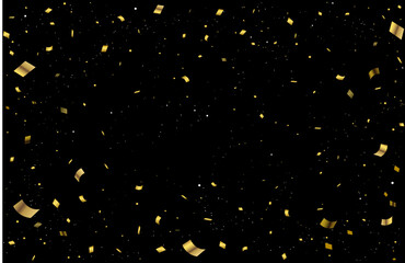 3D gold confetti floating down on a black background