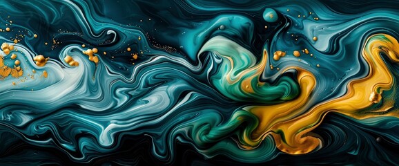 Obraz premium Marbled Blue, Green, And Gold Abstract Background With A Liquid Marble Pattern, Creating A Vibrant And Dynamic Visual