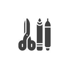 Pen, pencil and scissors vector icon
