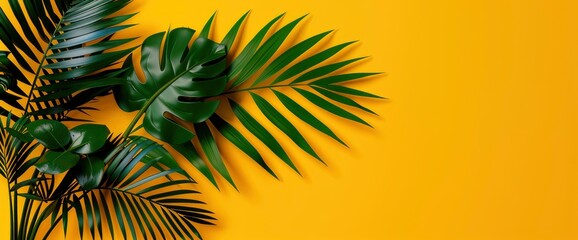 Minimal Abstract Background For Product Presentation, With Leaf Shadow On Yellow Plaster, Creating A Modern And Stylish Look