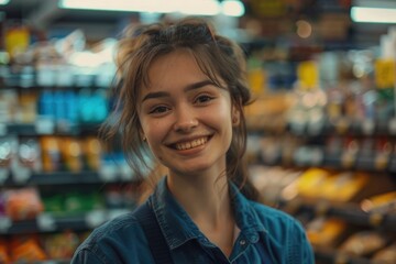 Woman shopping in grocery store